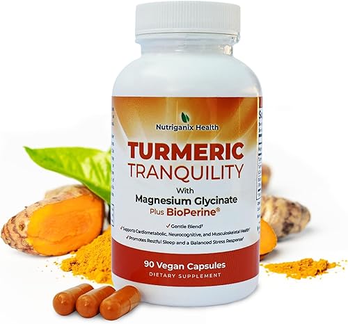 Vista 8 de Curcumina de cúrcuma y glicinato de magnesio con BioPerine - Apoyo para aliviar el estrés, el sueño, la salud cardíaca, los músculos, el metabolismo