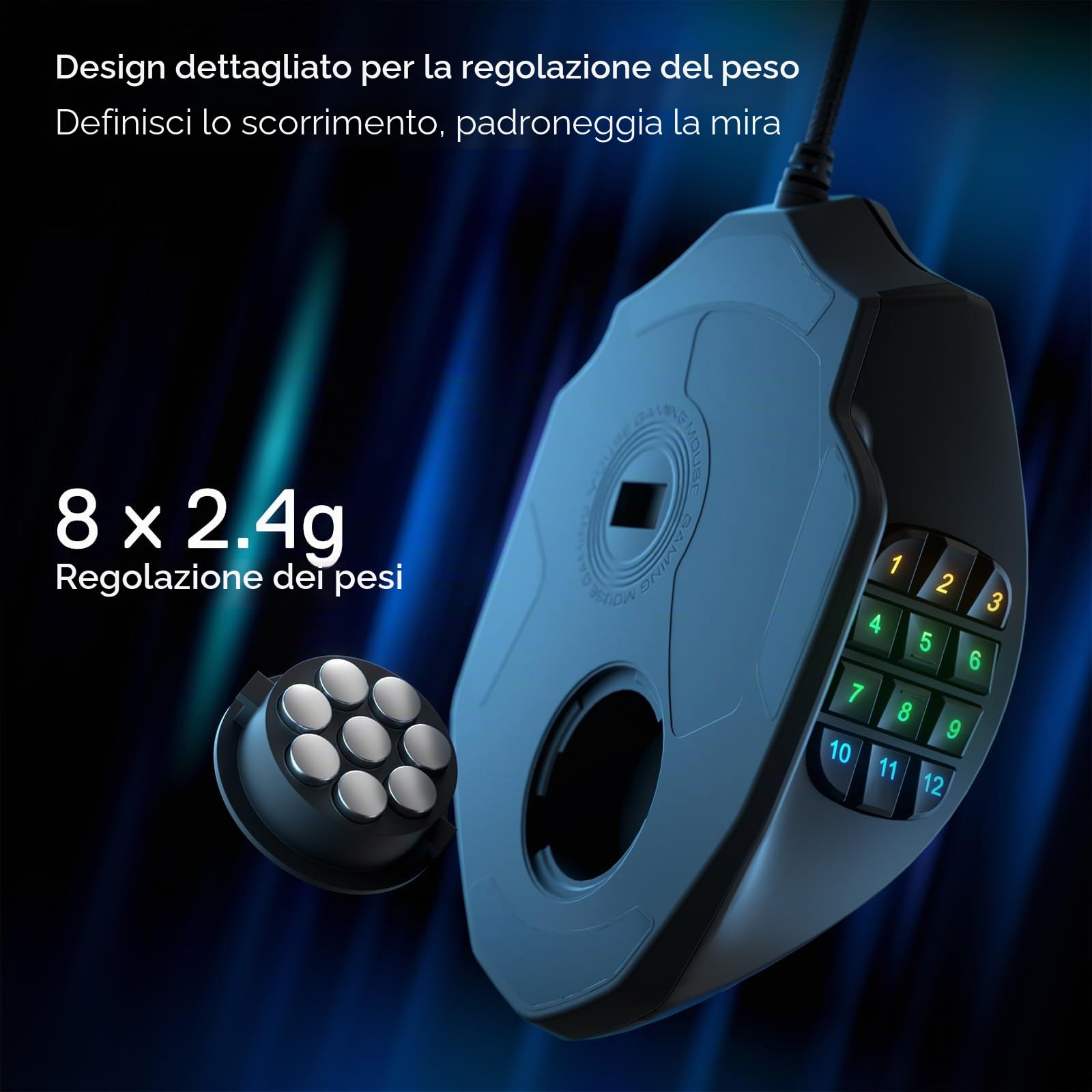Redragon M908 Impact RGB LED MMO Mouse ottico da gioco cablato 12400 DPI 20 pulsanti programmabili