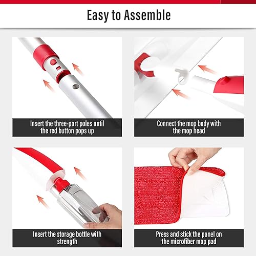 Miniatura 7 de Trapeadores para limpieza de pisos, trapeador con botella recargable y 3 almohadillas de microfibra lavables para uso comercial y doméstico,
