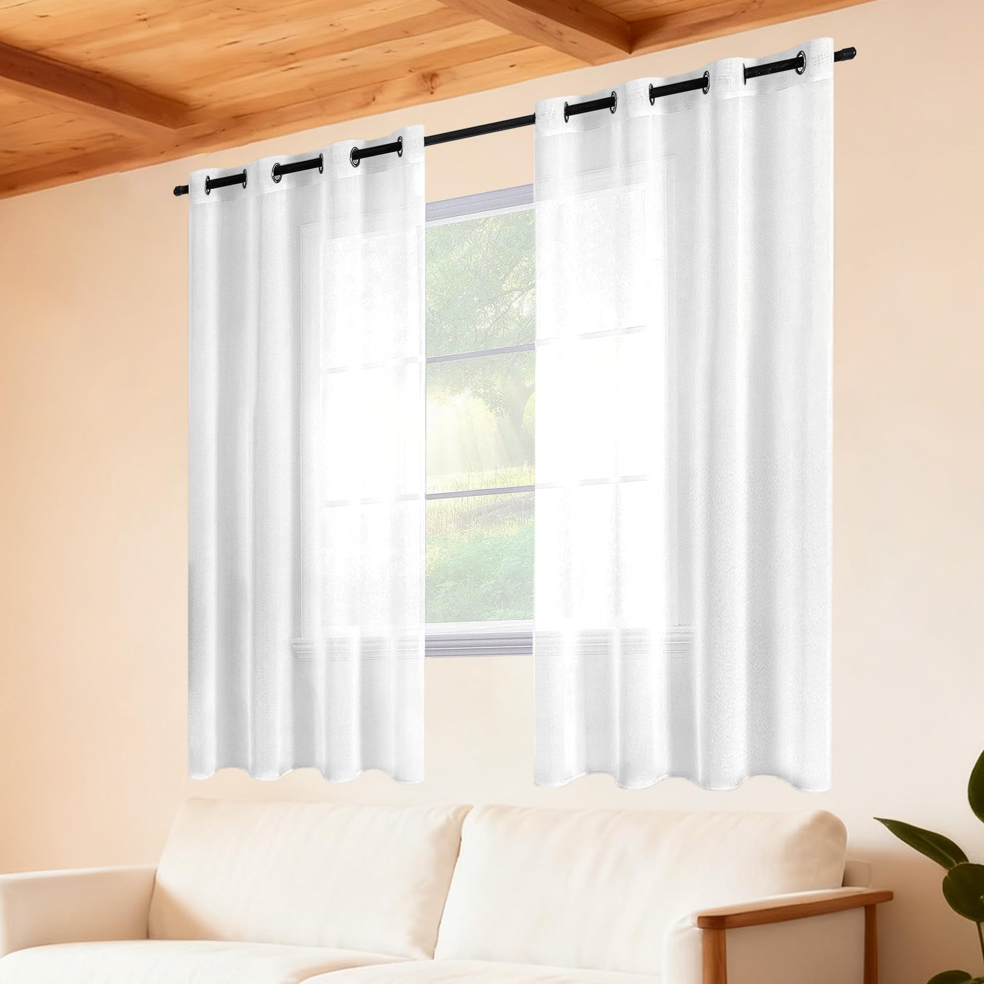 Rideau voilage 270x340 blanc polyester pour fenêtre de cuisine et de chambre enfant