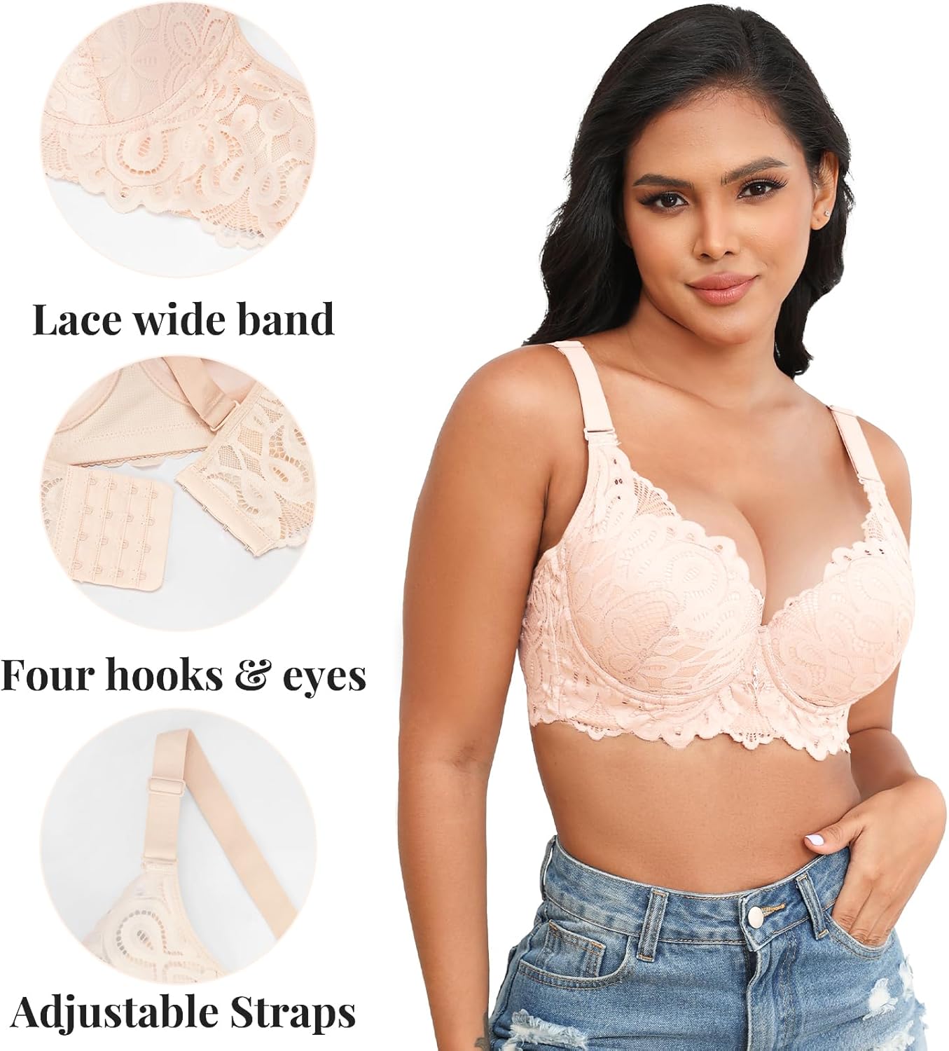 Push Up Lace Bra for Women Underwire Plus Size Comfortable Brassiere - Image 4