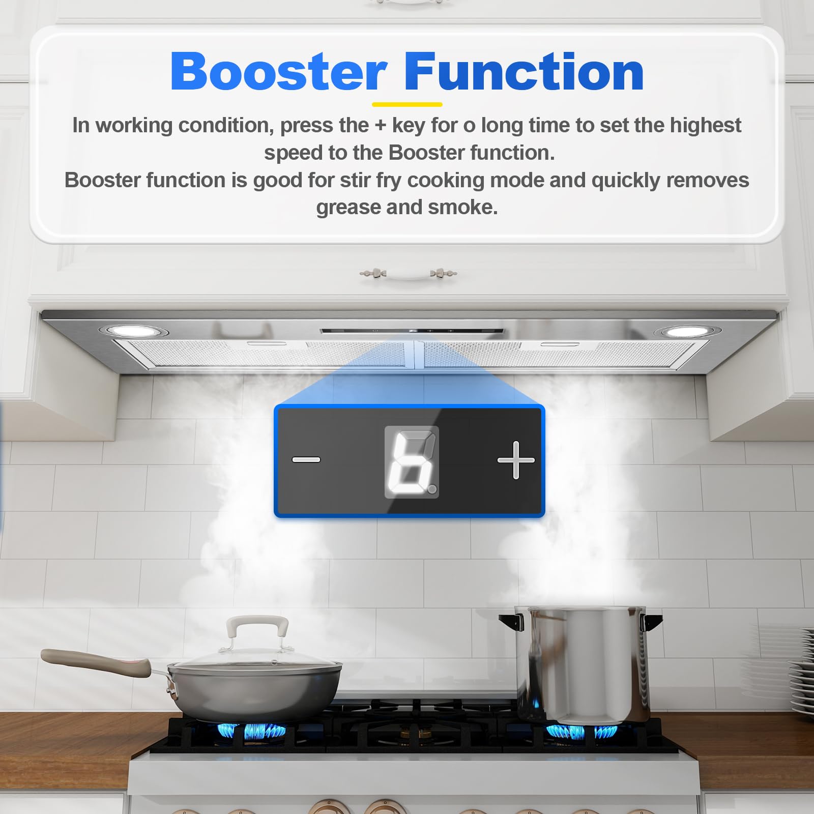 Hotte Aspirante 72cm Encastrable, 400m³/h, Hotte Cuisine, 3 Vitesses & Fonction Booster, Gestuelle, Tactile, Éclairage LED, Évacuation & Recyclage d'air avec filtre à charbon et conduit