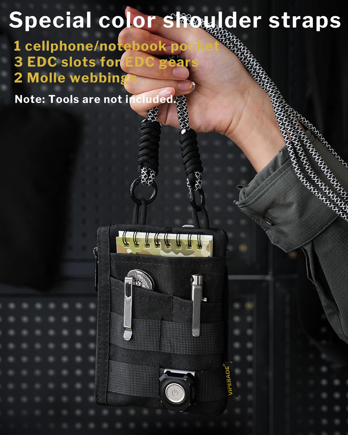VIPERADE VE18-S EDC Tas, Pocket Organizer voor Mannen, 3 Sleuven met 2 Ritsvakken, Klittenband Multitool Houder (Kaki