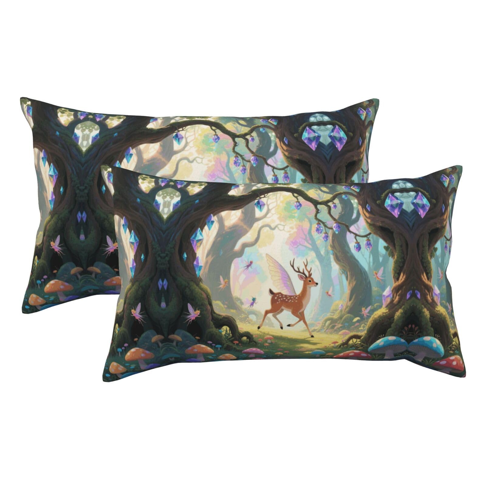 Forest Deer Luxury King Pillowcases Set of 2, Plush Velvet Feel Pillow Covers with Hidden Zipper, Skin & Hair Friendly, 20x36 Inches Pillow Cases for Sleeping Gift
