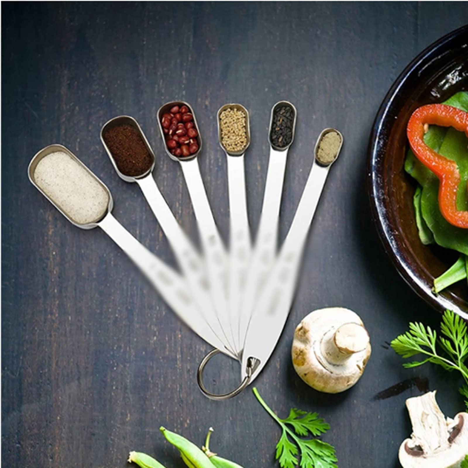 Cucharas de Cocina CS Juego de 6 cucharas medidoras de Acero Inoxidable Cucharas medidoras estrechas Cuchara para Especias en Polvo Cuchara para café Herramientas de medi