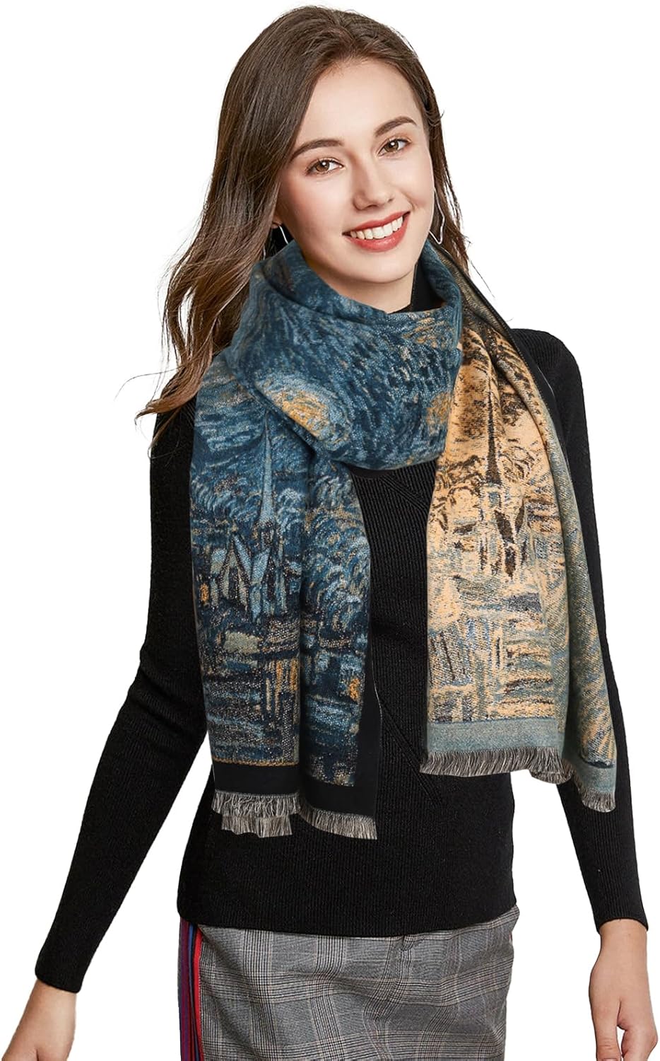 EXTREE Scarfs for Women Pashmina Silky Shawl Wrap for Evening Dressing Blanket Open Front Poncho Cape