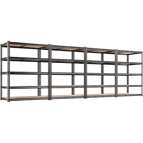 REIBII 2400LBS Storage Shelves 5 Tier Garage Shelving Heavy Duty, Adjustable Metal Shelving, Garage Shelves for Basement, Warehouse, Pantry, Closet, Kitchen 72" H x 35.55" W x 16" D, Black, 4 Pack