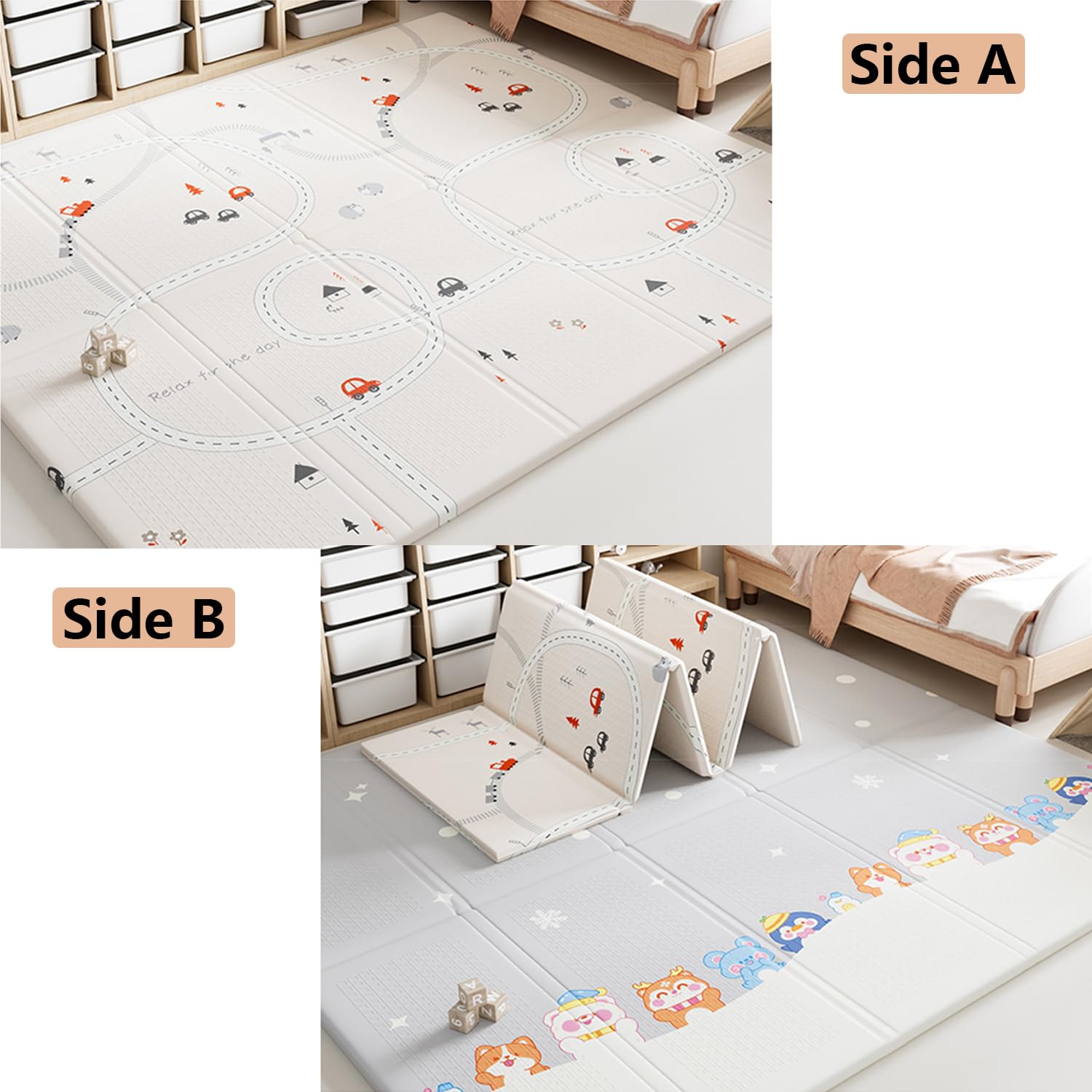 Tappeto Gioco Bambini Pieghevole,Tappetino Da Per Bambini,Ortatile,Anti-Scivolo,Lavabile,Morbido E Anti-Urto,Impermeabile,Reversibile,Versatile,Perfetto Gattonare In Sicurezza(180*200*1.0cm,A)
