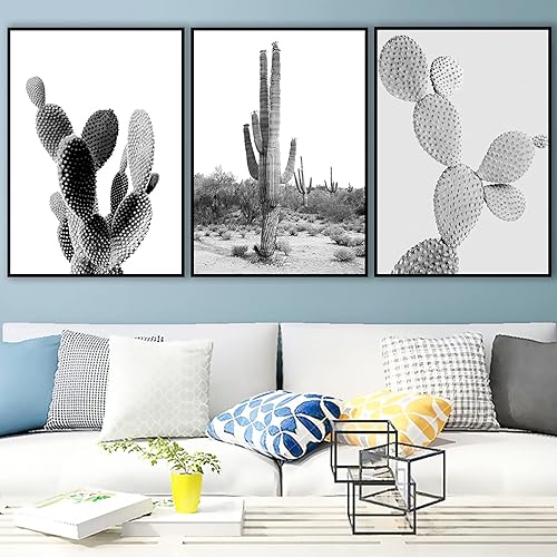 VLOLIFE Lienzo minimalista nórdico de plantas verdes suculentas, arte en lienzo, póster de cactus blanco y negro, pinturas de pared, sala de estar,