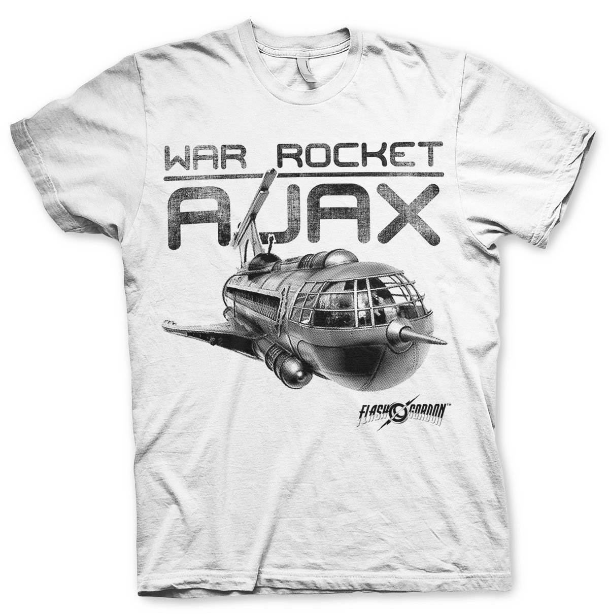 Flash Gordon Unisex White Officially Licensed War Rocket Ajax Mens T-Shirt Big & Tall Mens T-Shirt (White), 3XL