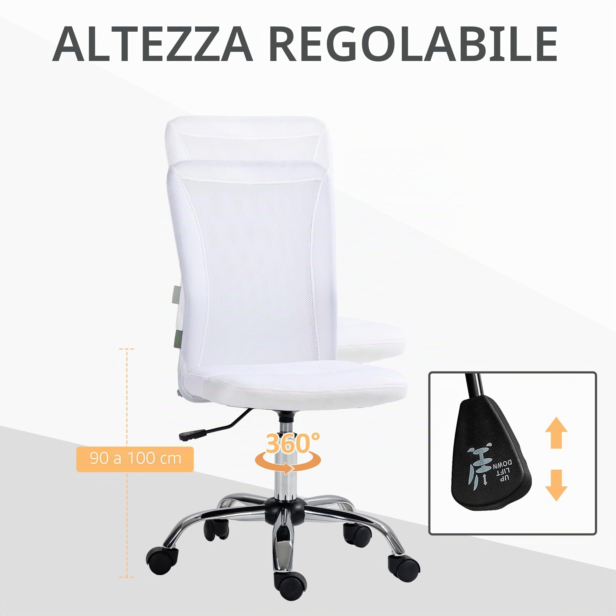 Vinsetto Sedia da ufficio ergonomica regolabile in altezza Bianco