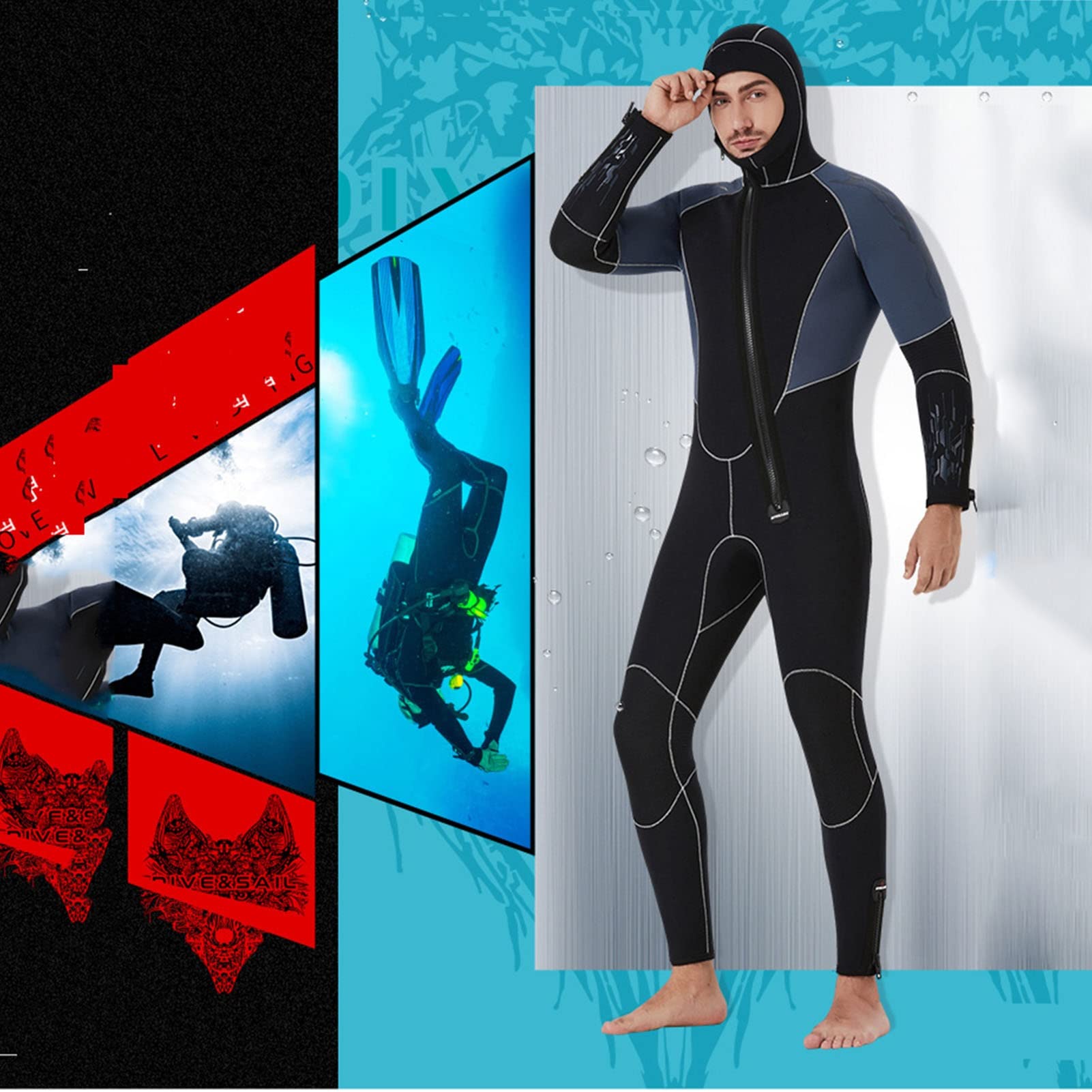 Mute Da Sub Da Uomo Muta for Acqua Fredda Cerniera Frontale, Design Con Cappuccio Adatto for Le Immersioni, Il Surf, Lo Snorkeling, Il Nuoto, Il Costume Da Bagno