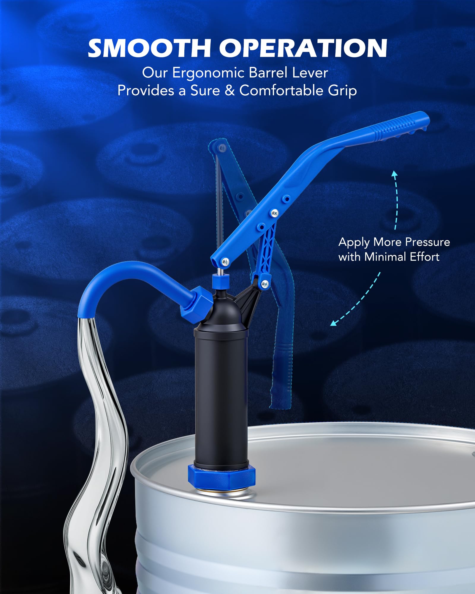 Orion Motor Tech 55 Gallon Drum Pump, Fits 5 to 55 Gallon Drums & Barrels, Lever Action Barrel Pump with 3 Section Suction Tube for Transfer of Chemicals, Acidic Solutions, Fuels, Water Based Fluids