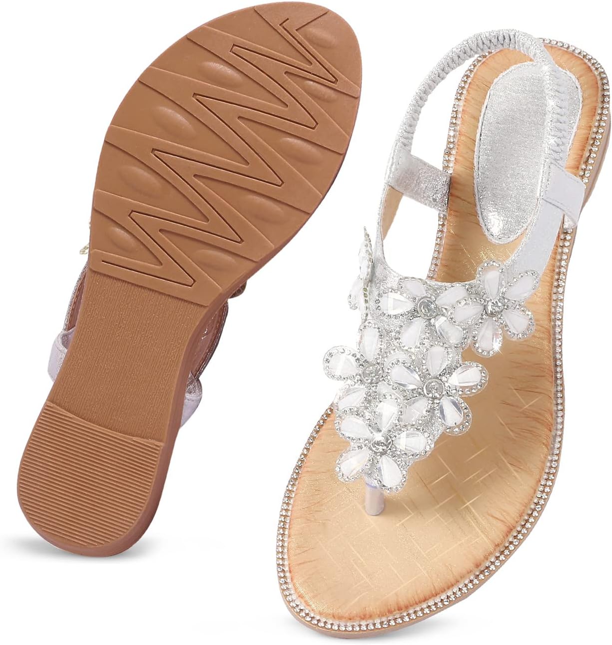 iCKER Women Sandals Rhinestone Dressy Casual Summer flat flip flops Comfortable Sandals - Image 6