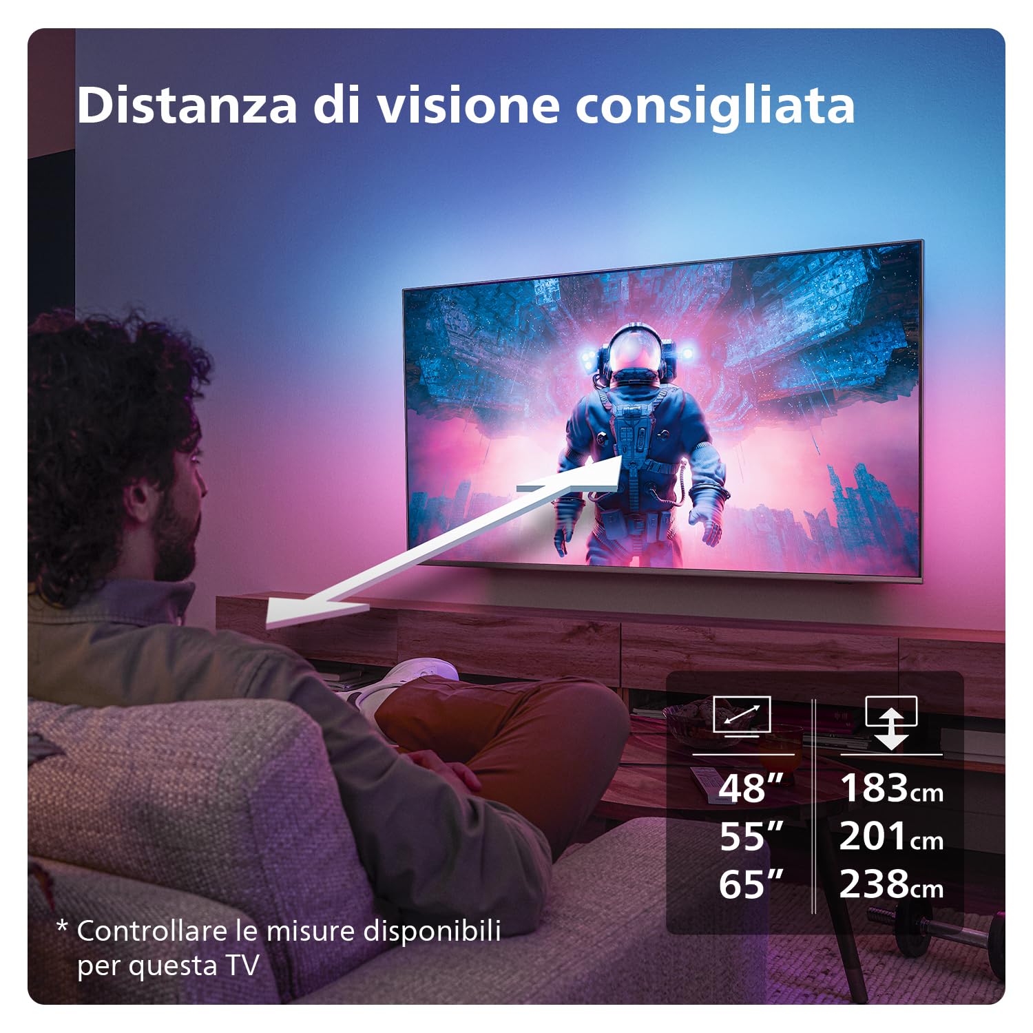 Philips Ambilight 65OLED819 4K OLED Smart TV - Display 65’’ con P5 AI Perfect Picture Ultra HD Google TV Dolby Vision e Dolby Atmos Sound, Funziona con Alexa e Google Assistant - Cornice in metallo