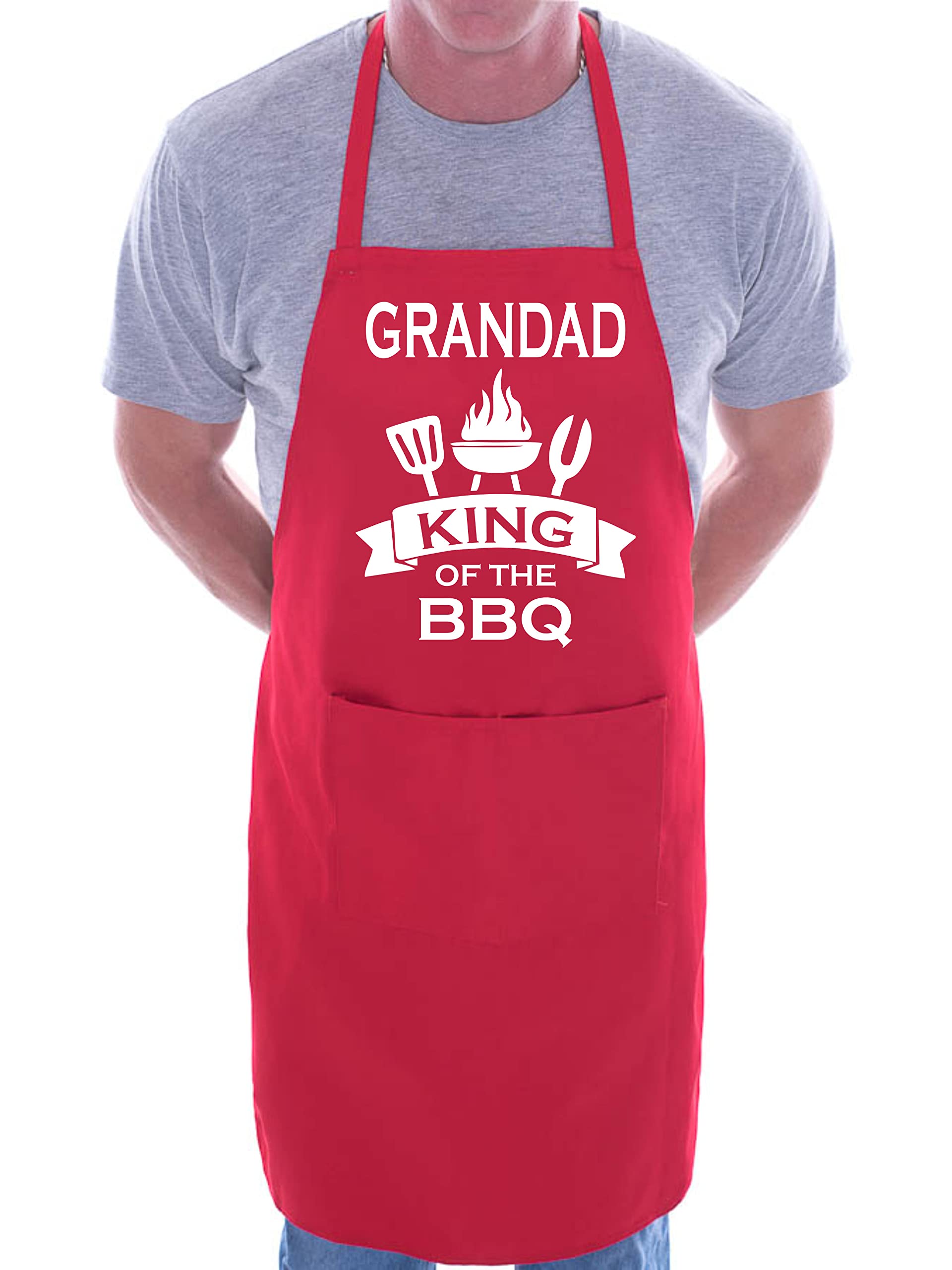 Print4U Grandad Is King Of BBQ Funny Apron Novelty Baking BBQ with 2 Pockets Red