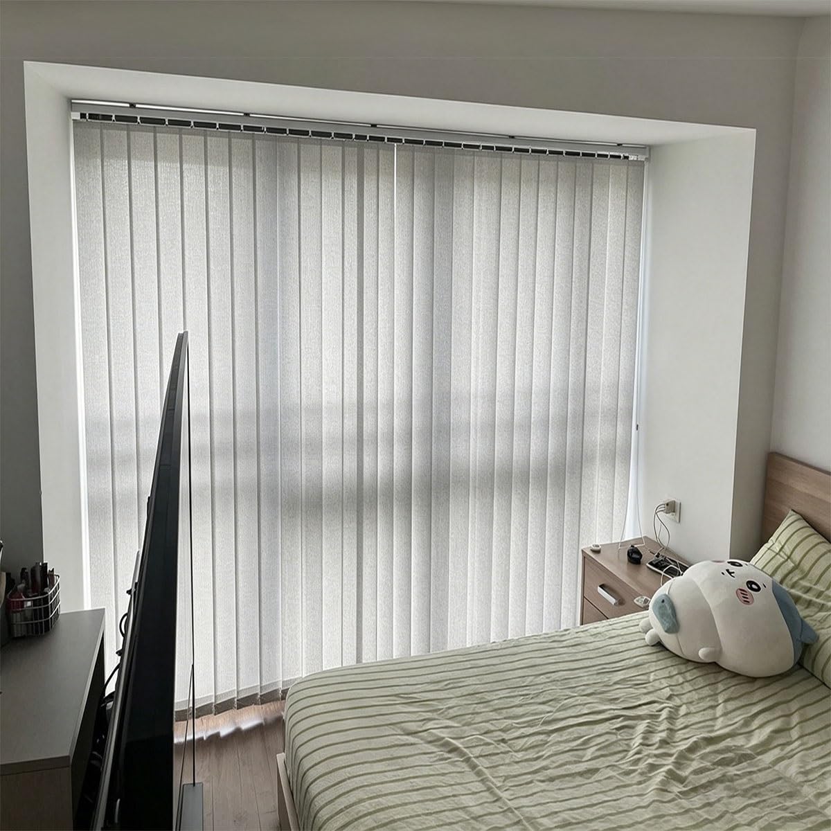 Lamellenvorhang Fertiges Komplett Lamellenanlage, Schiebevorhang aus Stoff Lichtfilterung, Grau Verdunkelungsjalousie Vertikaljalousie Sichtschutz Jalousie für Zuhause Innen Fenster(W150xH250cm)