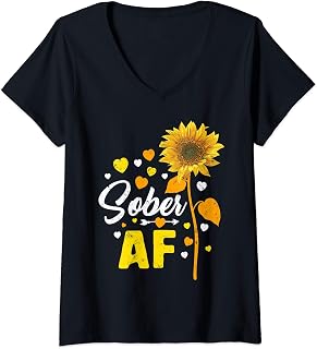 Womens Sober AF Recovery Alcoholism Addiction Warrior Support Clean V-Neck T-Shirt