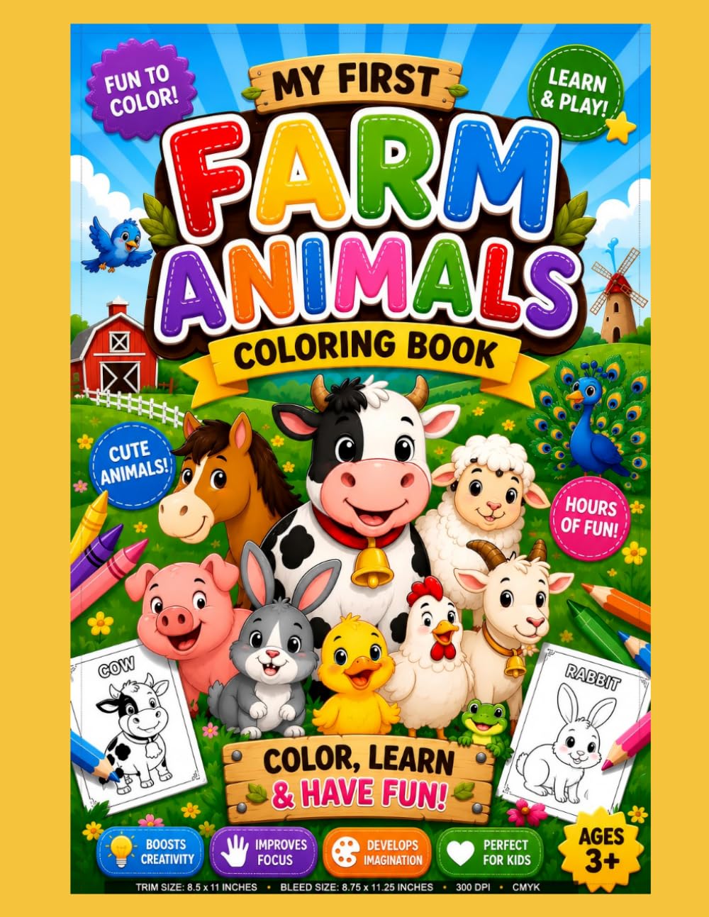 Happy Farm Animals: colouring book for kids