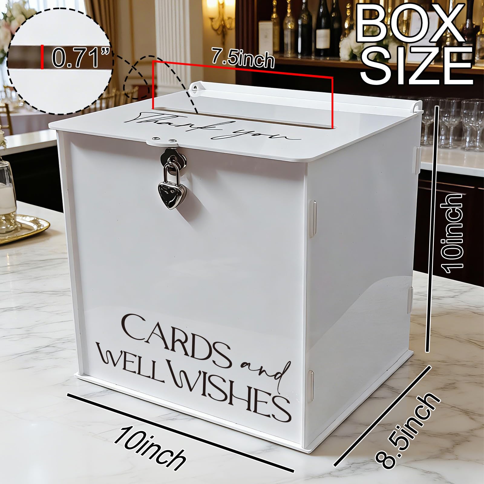 Białe akrylowe pudełko na karty z zamkiem i przegródką, eleganckie pudełka na karty ślubne na przyjęcie, ślub, urodziny, baby shower, stylowa dekoracja stołu