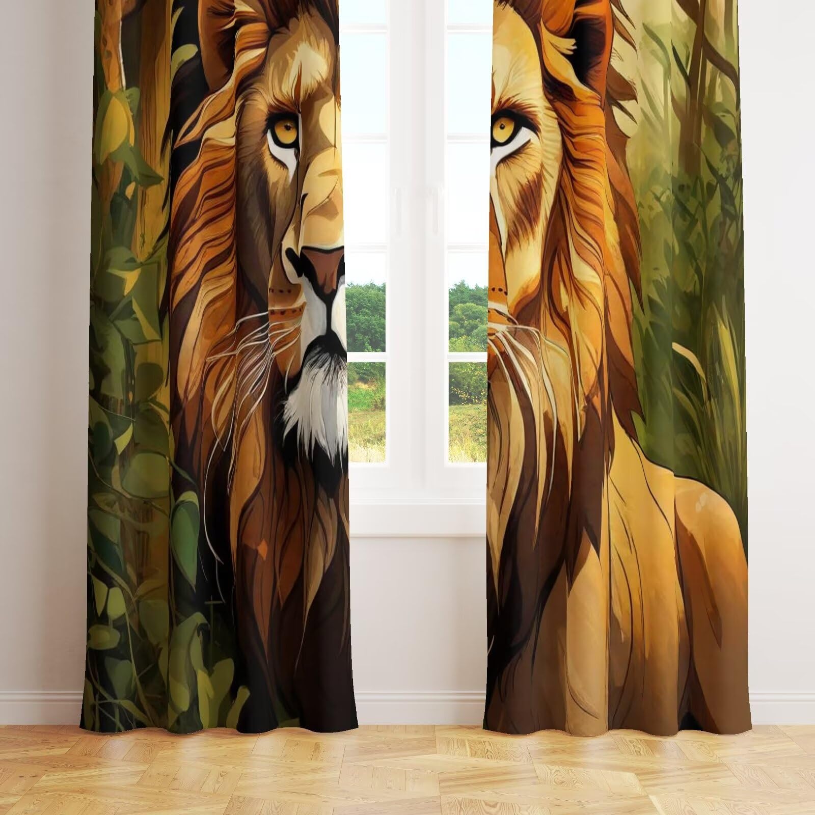 Tende Oscuranti Con Leone Della Savana - Design Tie Dye Colorato, 2 Pannelli 114x53 Cm, Tessuto Poliestere Per Cameretta E Soggiorno