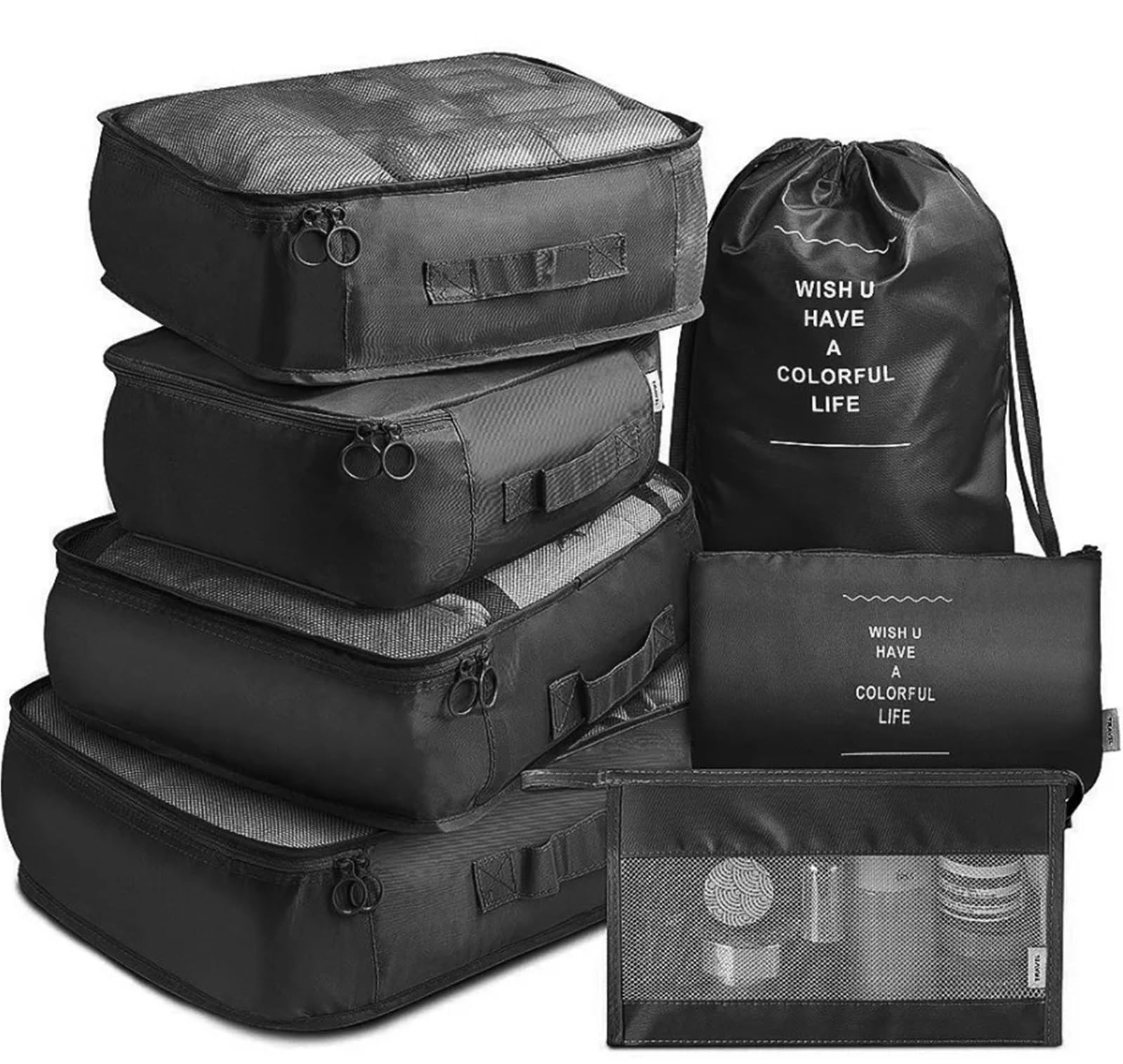 Set da 7 pezzi for organizzare borse viaggio, vestiti, bagagli, coperte, scarpe, valigie e cubi imballaggio per Vestiti, Scarpe, Cosmetici(Grey)