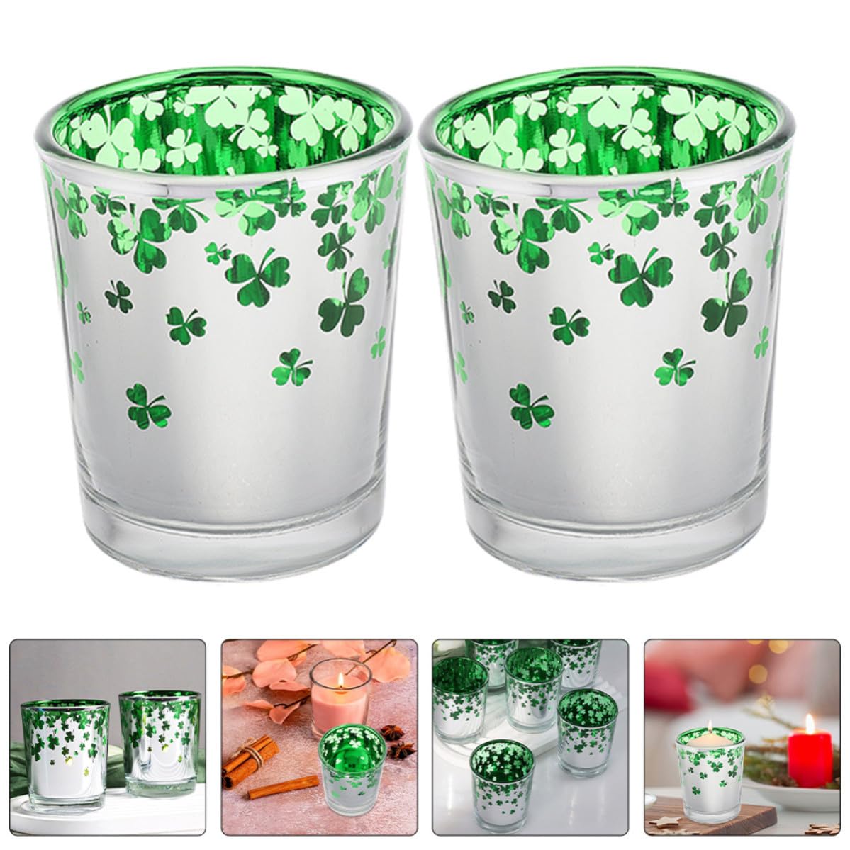12 Stück Grüner Glas Kerzenhalter für St Patrick's Day Tischdeko