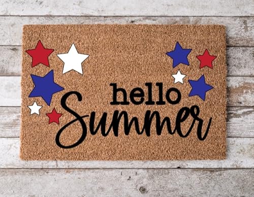Hello Summer - Tapete divertido para puerta del 4 de julio, regalo de inauguración de la casa, tapete de bienvenida para el hogar, cocina, balcón,