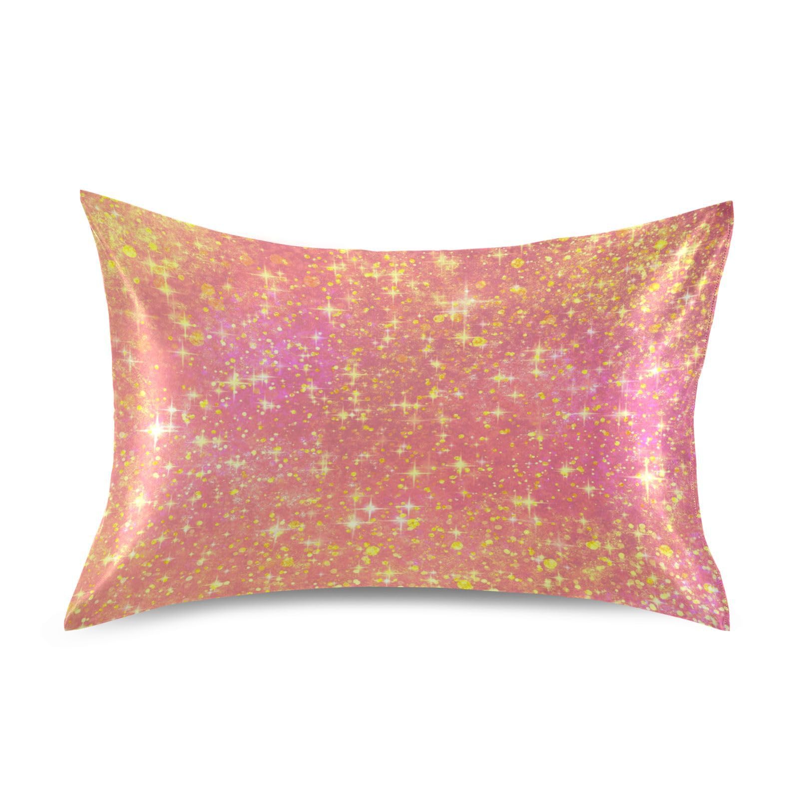 Bright Pink Stars Glitter Sparkle Shiny Satin Rectangle Pillowcase Soft Throw Pillow Cover for Sofa Car Bedroom Living Room 30x20in
