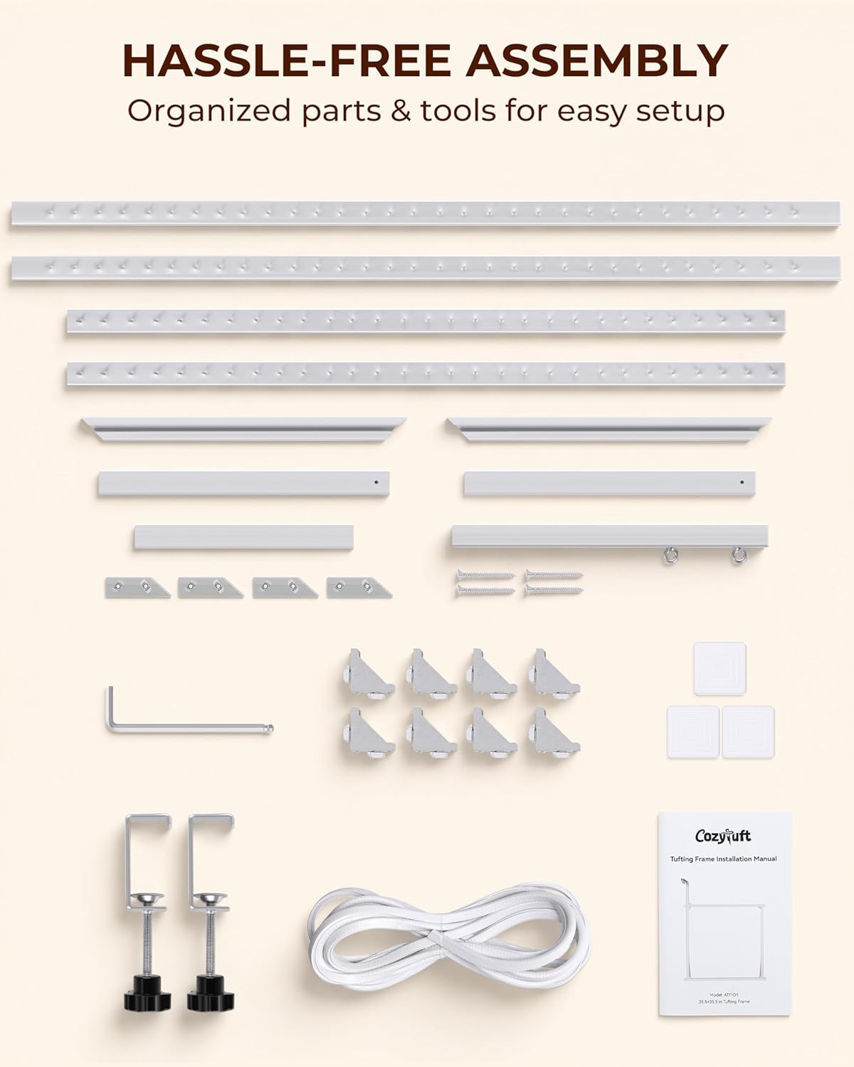Cozytuft Aluminum Tabletop Tufting Frame (35.5") with Anti-Puncture Strip, Adjustable Rug Tufting Frame, Space-Saving Design for Punch Needle & Rug Making, Easy Clamp Setup
