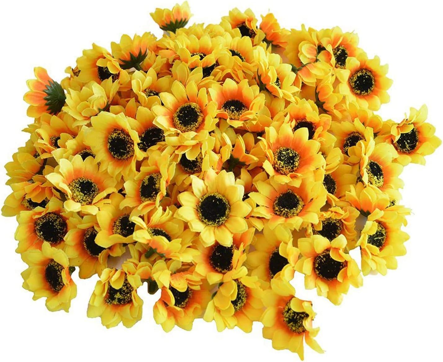 Eazeehome 100pcs Artificial Silk Sunflower Heads 1.8" Fabric Floral For Home Garden Decoration Wedding Decor, Bride Holding Flowers