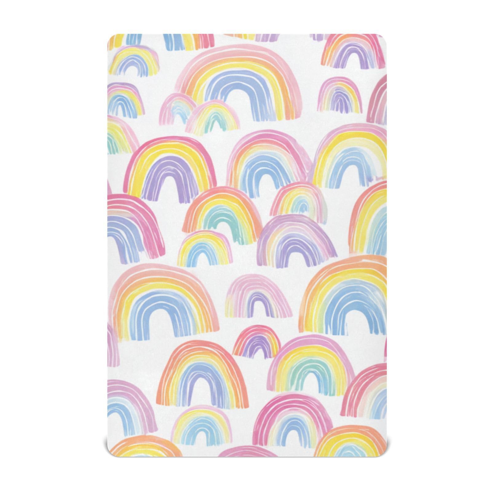 Crib Sheet Breathable Soft Crib Mattress Sheet for Baby Toddler Boys Girls Fitted Crib Sheet Fit Standard Crib Mattress 52 x 28 Inch Gradient Cute Rainbows