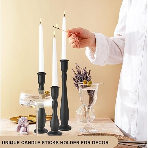 Miniatura 3 de Portavelas negro para candelabros, juego de 3 portavelas cónicos modernos, decoración de palitos de madera altos (12 pulgadas, 10 pulgadas, 8
