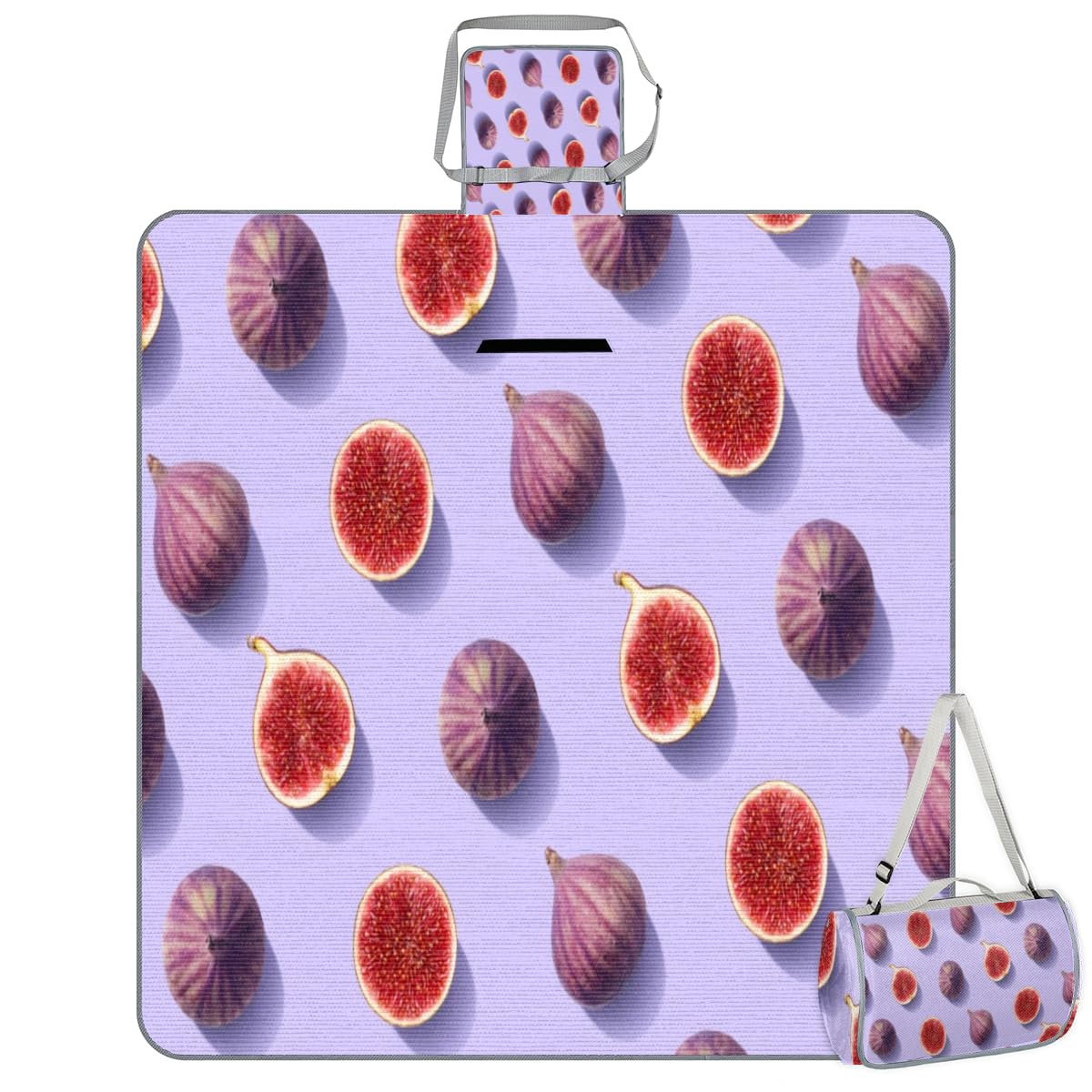 Shimoshe Picnic Blankets 57”x 59”, Purple Background Fig Waterproof Sandproof Picnic Mat Lightweight Foldable Beach Blanket for Camping Park Grass Beach Outdoor Blanket