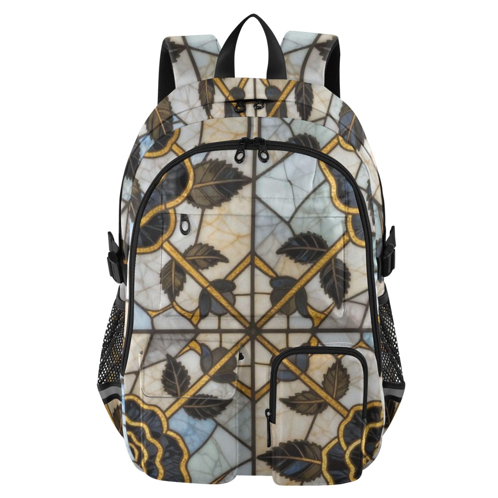 KLL Mochila de viaje para mujer, color negro, rosa, vidriera, gótica