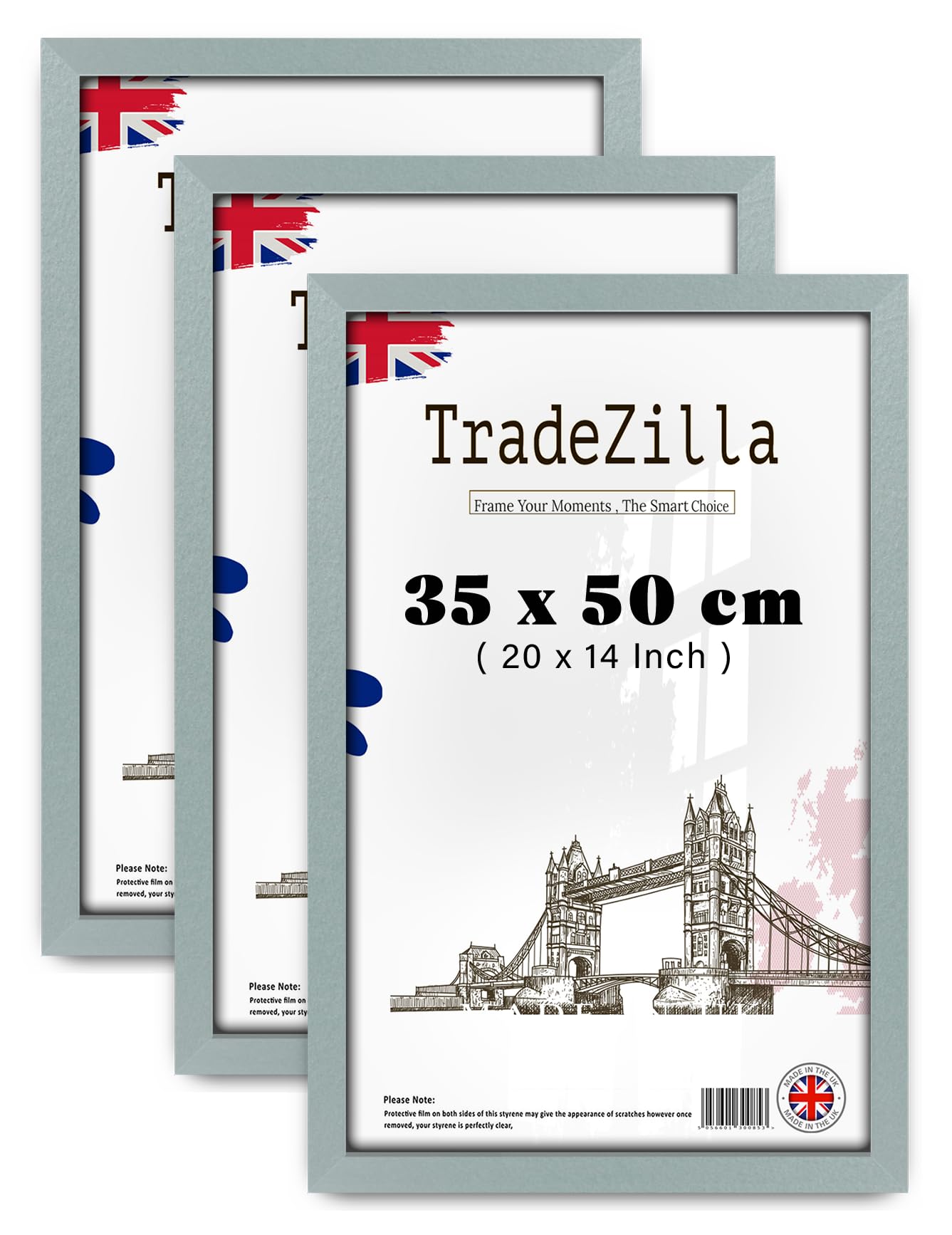 TradeZilla pack of 3 Silver Flat Style 14 Inch x 20 Inch Gallery-Style (35 x 50 CM) Picture Frame, Signature Collection [ Silver ] — image 1