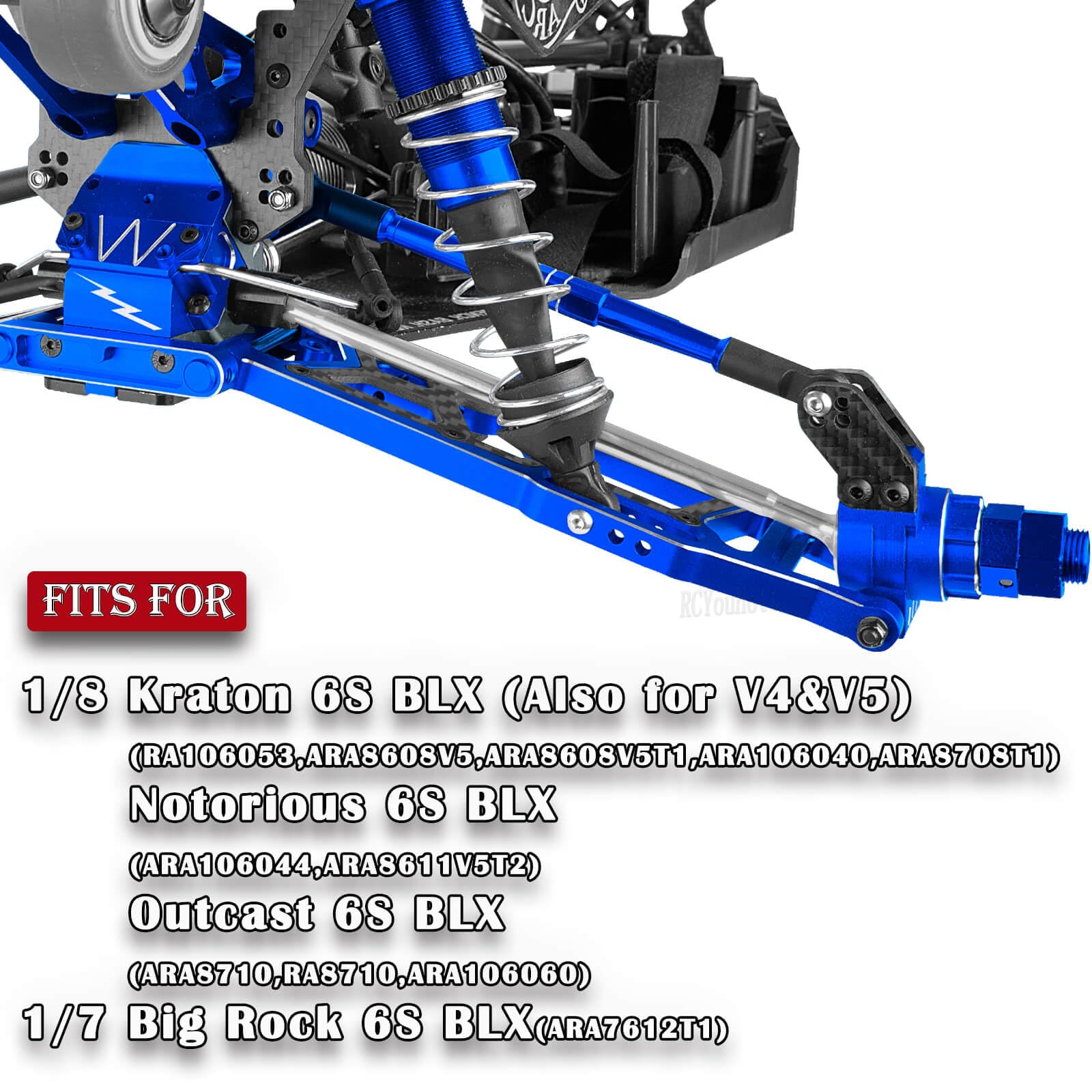 RCYouHott RC Upgrades Part Front&Rear Suspension A-Arms&Steering Blocks Hub Stub Axle Carriers&Turnbuckles Camber Links w/25T Servo for 1/8 Kraton (Also for V4&V5)/Notorious/Outcast 6S BLX,Navy Blue