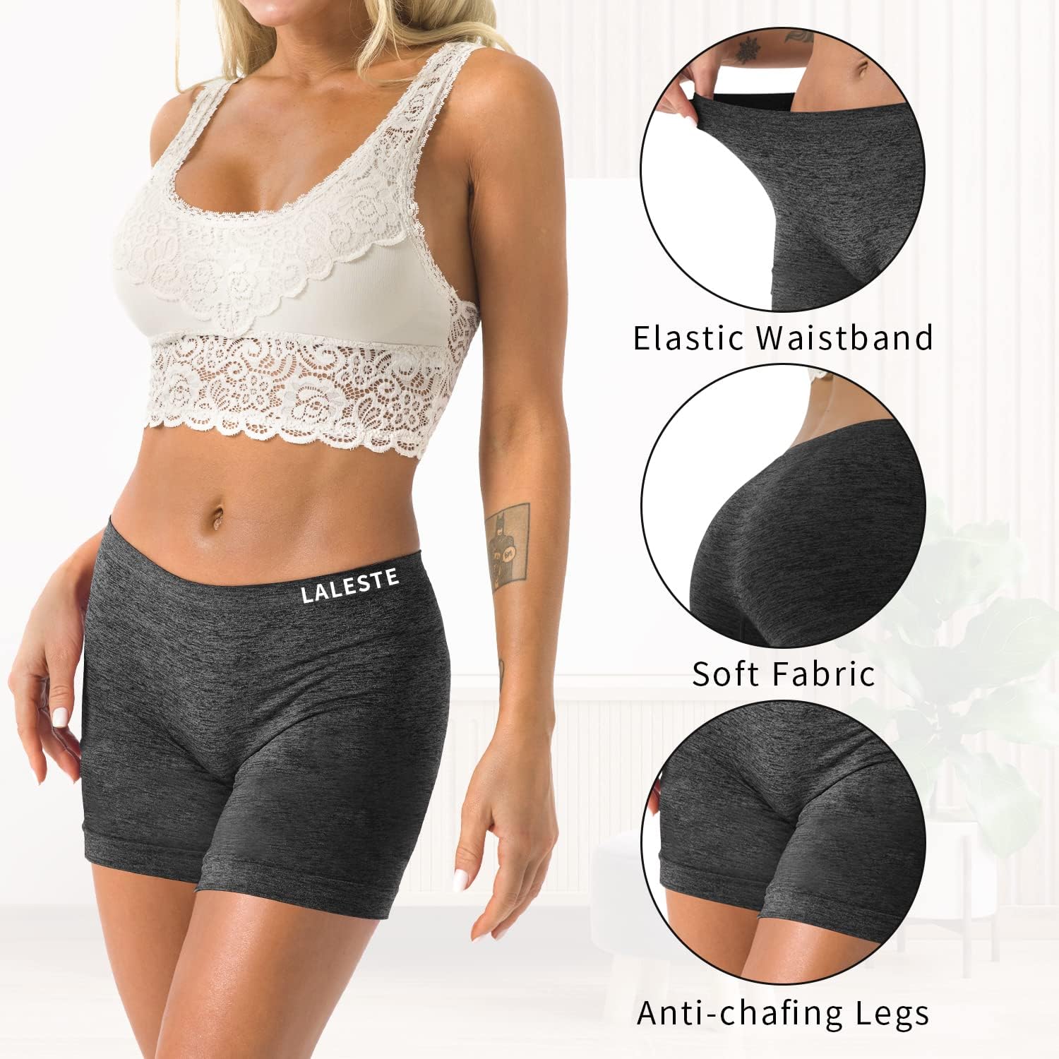 LALESTE Women's Boxer Briefs Underwear Anti Chafing Boyshort Panties for Women 4.5' Inseam