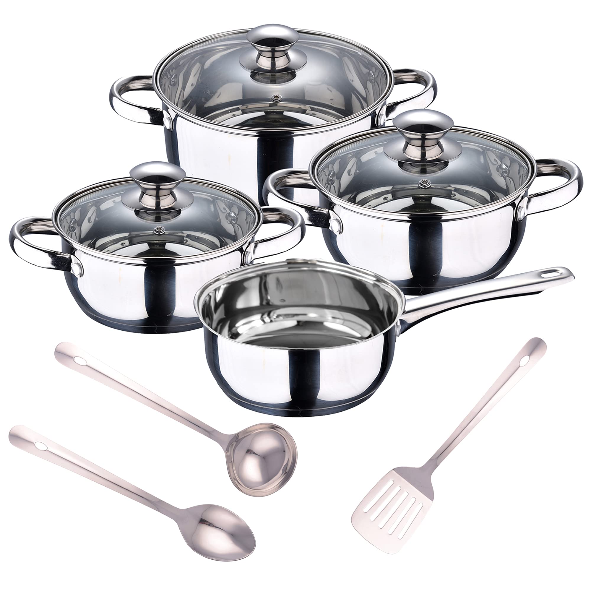 San Ignacio Batteria da cucina 7 pezzi in acciaio inossidabile + set 3 pezzi utensili da cucina in acciaio inossidabile, PK3369