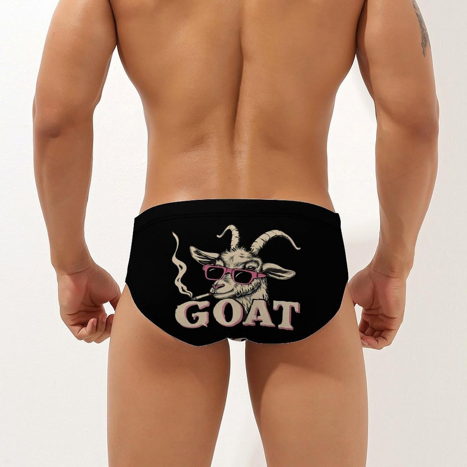 Rock Goat Cool Glasses Mens Swim Briefs Print Bikini Swimwear Sport Swimsuit Surf Shorts Trunks