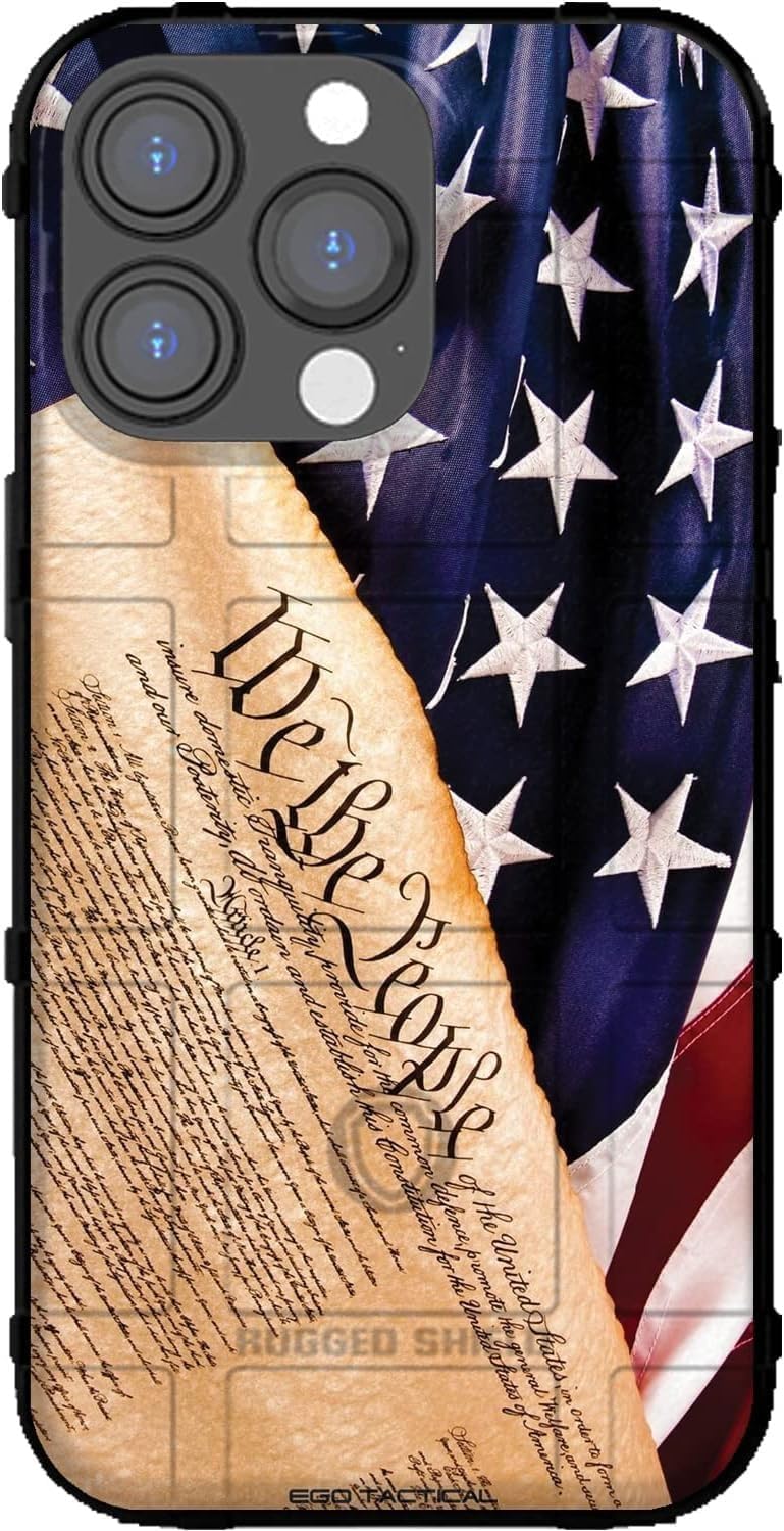 EGO TACTICAL Limited Edition Rugged Shield case Compatible with iPhone 16 Pro Max [6.9" Screen] Printed in The USA We The People, Constitution on US American Flag