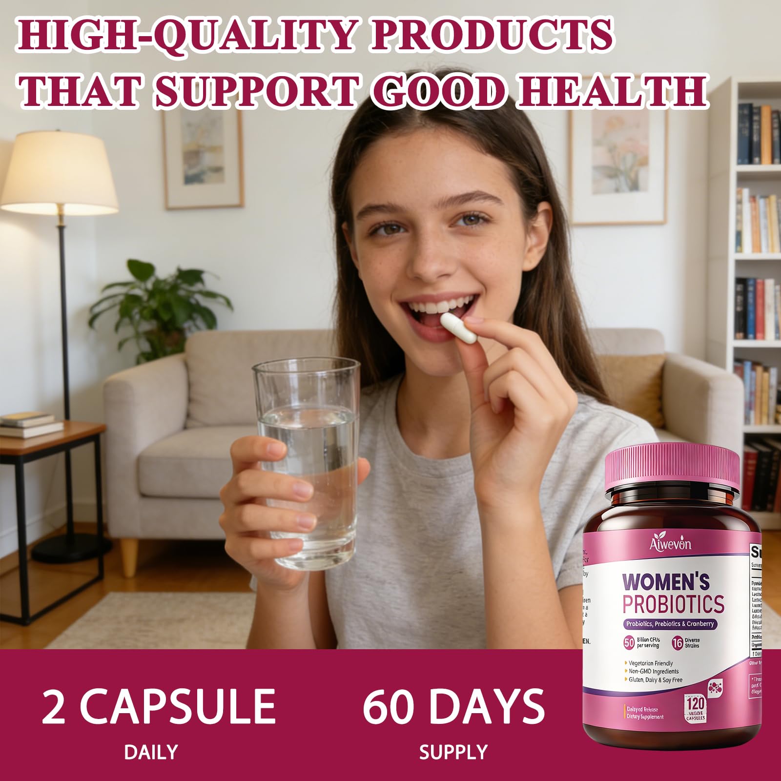 Women Probiotics 50 Billion CFU: Probiotics for Women with Prebiotics & Cranberry, 16 Strain Probiotic Supplement for Digestive Gut Health, Vaginal & Urinary Tract Support Vegan Probiotic 120 Capsules — Amazon image 2