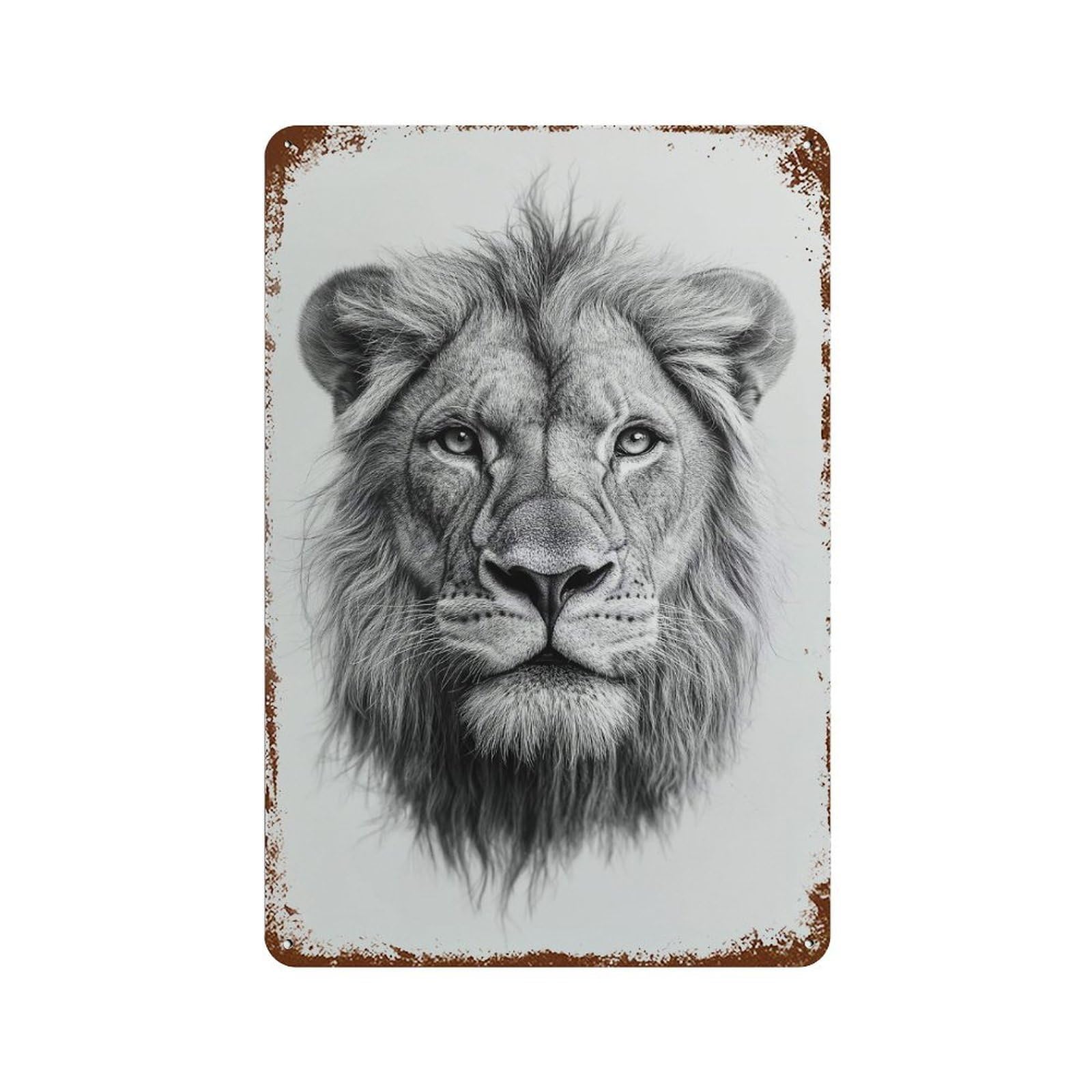 Lion Portrait Rust Effect Tin Sign 11.8"x7.9", Decorative Metal Wall Art for Living Room, Hallway And Home Decor