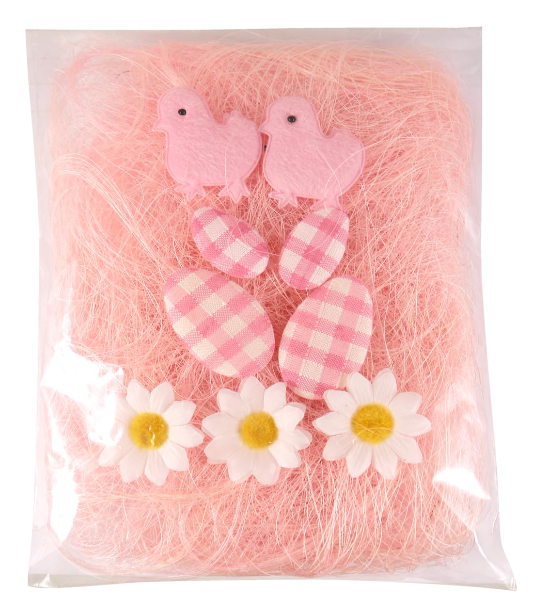 Quickdraw Pink Easter Bonnet Decorating Kit With Eggs Chicks Flowers & Artificial Grass – Diy Easter Hat Craft Kit For Kids School Parade Bonnets Baskets Hampers Decorations – Spring Craft Set Fabric Eggs (Pink)