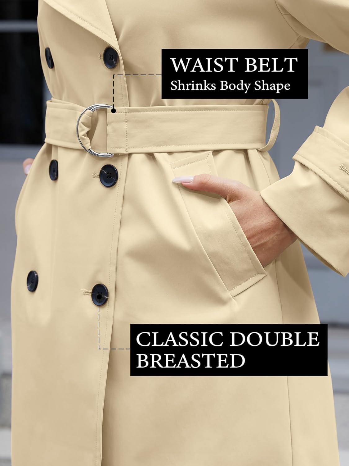 Muchpow Women's Long Trench Coat Double Breasted Lapel Oversized Windproof Overcoat with Belt - Image 4