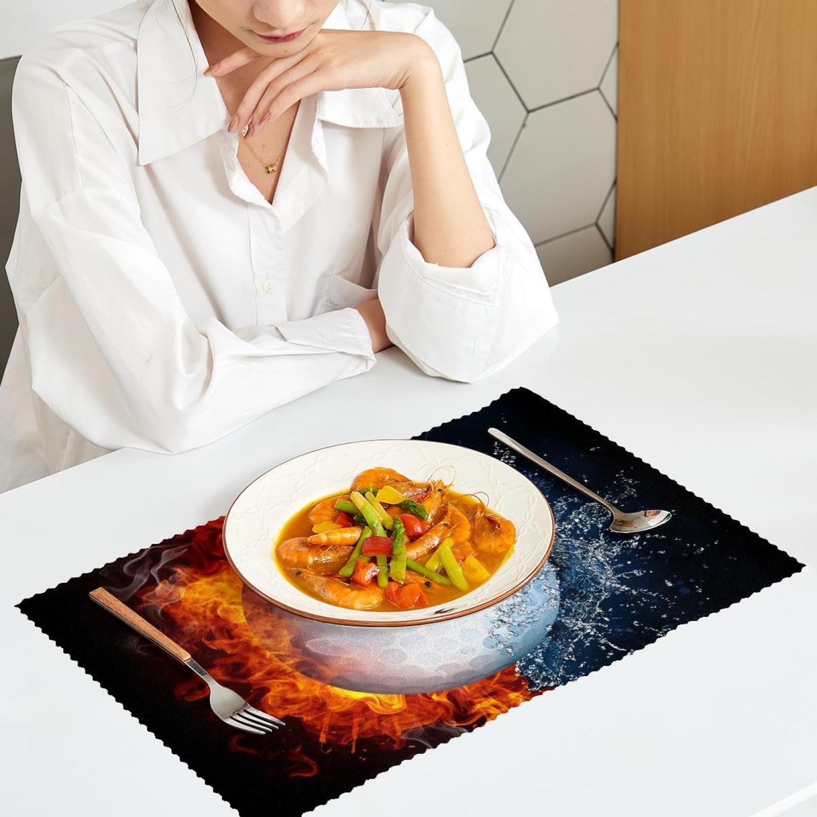 Platzsets, Motiv: Fire Ice Golf, Sport, waschbar, rutschfest, Wärmeisolierung für Küche, Esszimmer, Restaurant, 45,7 x 30,5 cm, 6 Stück