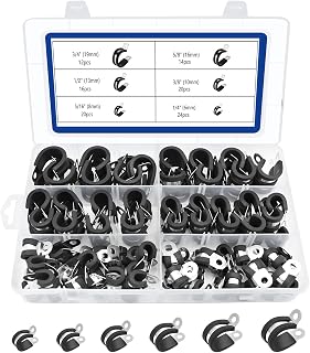 106PCS Cable Clamps Assortment Kit, (6-19mm)-304 Stainless Steel Rubber Coated Cushioned Insulated Pipe Clamp, Loop Clamp, Automotive Wire Clamps in 6 Sizes（1/4" 5/16" 3/8" 1/2" 5/8" 3/4"）