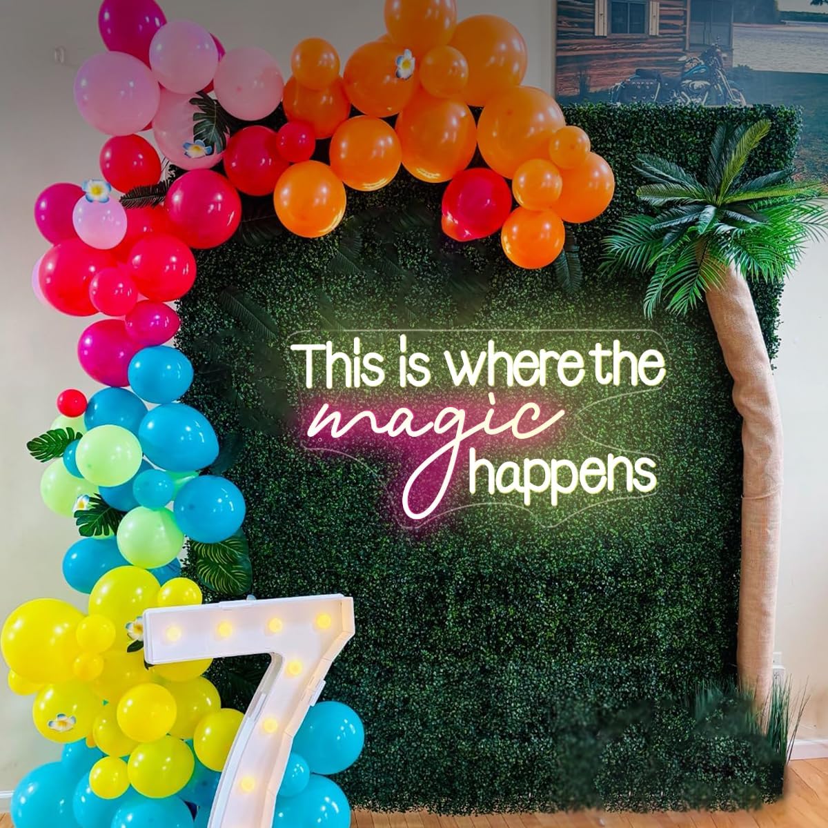 Large This Is Where The Magic Happens Neon Signs, Dimmable Neon Light Signs with ON/OFF Switch, LED Neon Light Sign for Living Room Home Gym Decor, Wedding Birthday Party Neon Sign, 25x13 Inch - Image 2