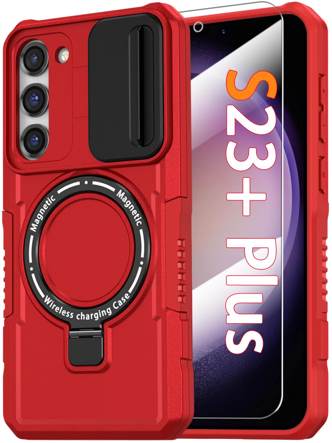 Phone Case for Samsung Galaxy S23+ Plus, with Magnetic Ring Stand [2X Screen Protector] [Compatible with MagSafe] Military Grade Case with Camera