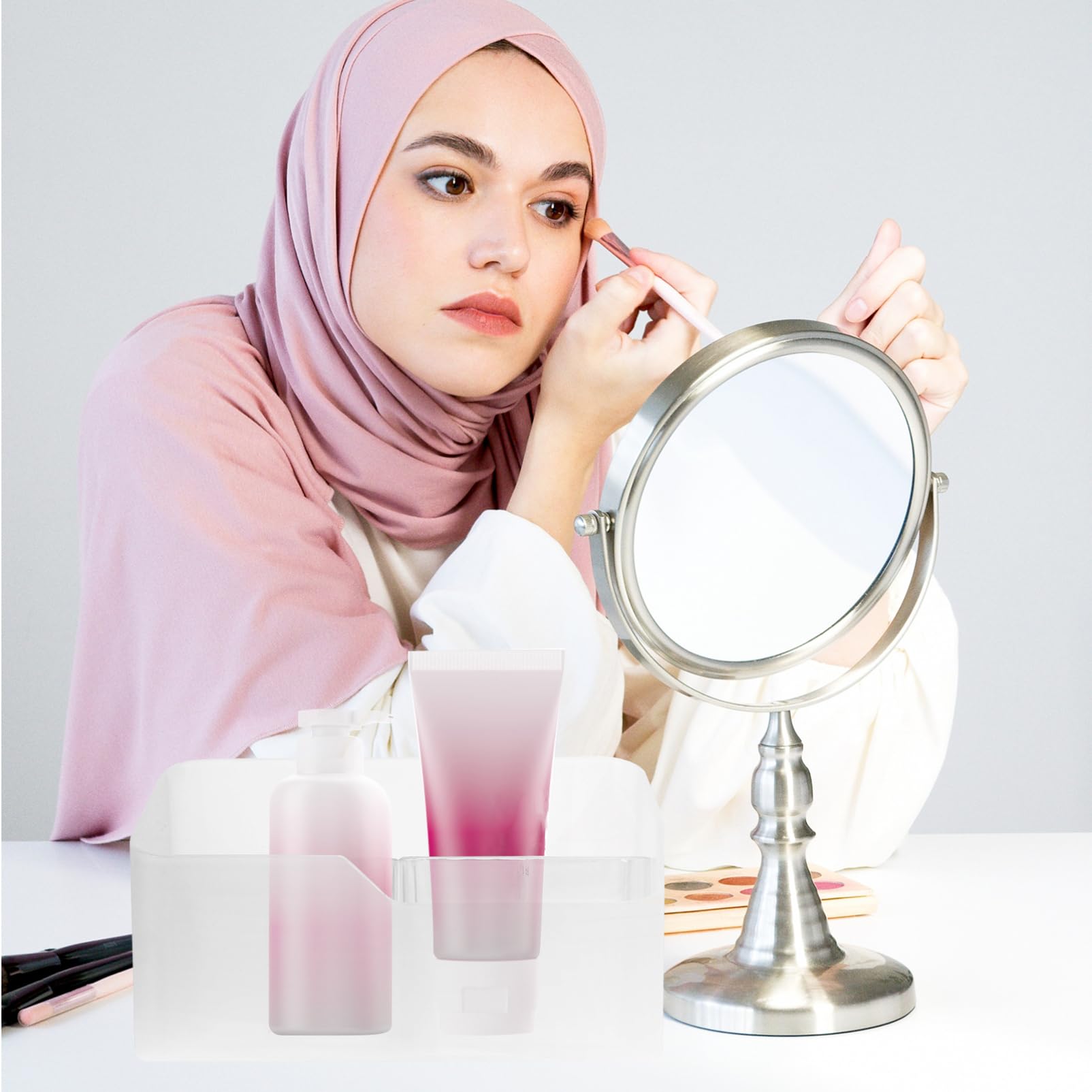 3 Sätze Makeup Organizer mit Abnehmbaren Fächern Großer Kosmetik Aufbewahrungskoffer für Badezimmer Schminktisch Weißes Design für Make Up und Schreibwaren Platzsparend und